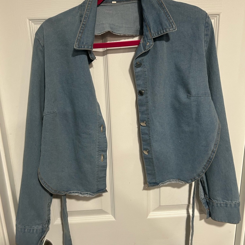 Casual Blue Denim Blouse-Back out